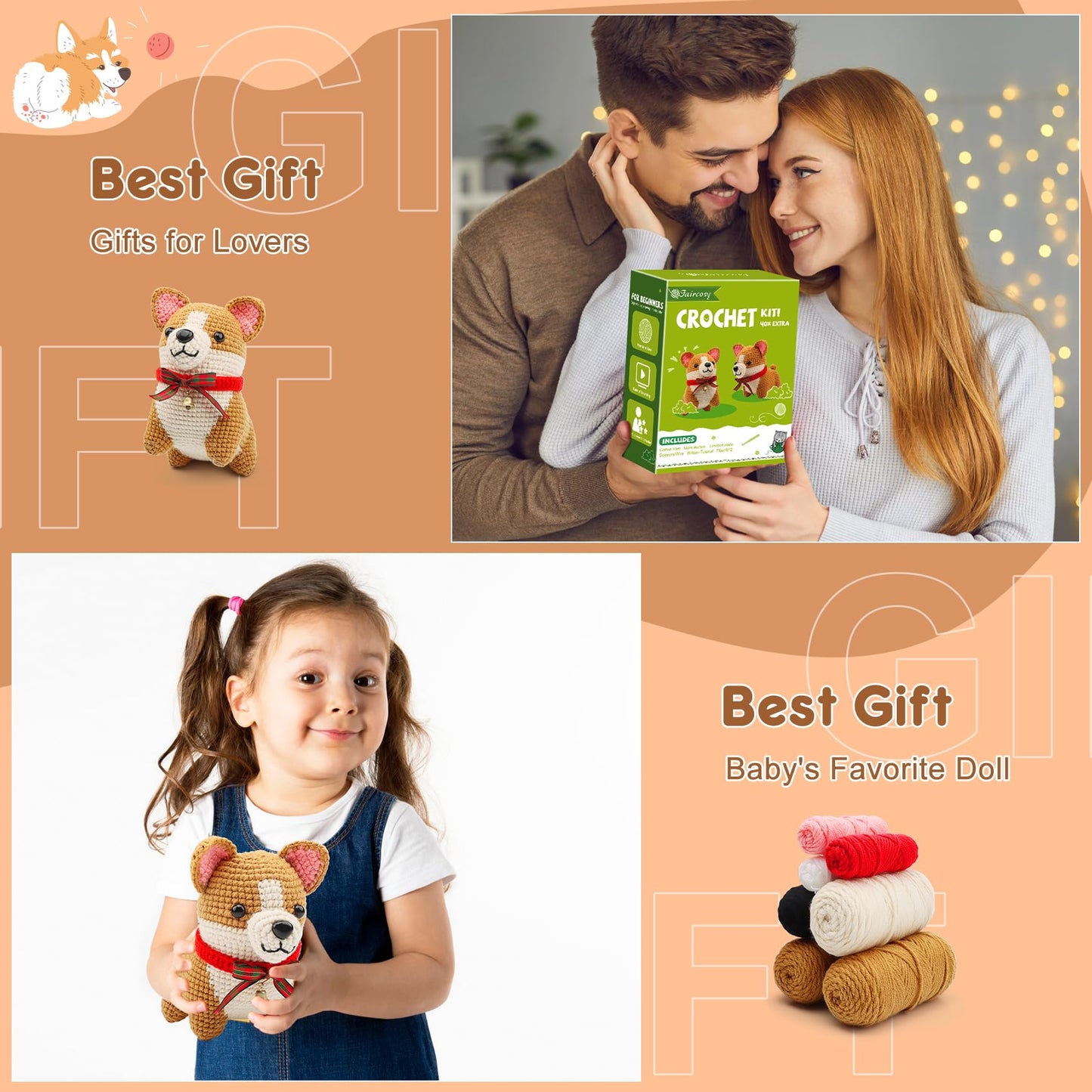 Faircosy Animal Crochet Kit for Beginners: Includes Complete Tools Ample Yarn Step by Step Videos for Teens Adults - Perfect Amigurumi Kit for Indoor Entertainment & Long Journeys