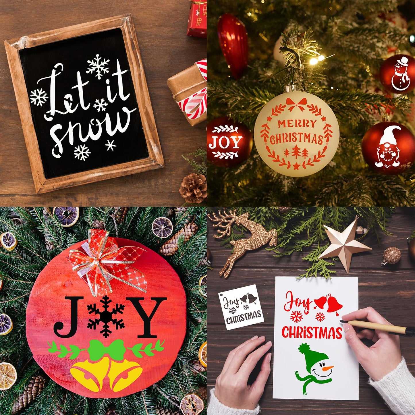 DZXCYZ 80 Pcs 4 x 4 Inch Christmas Stencils for Painting on Wood, Reusable Merry Christmas Ornament Snowflakes Holiday Stencils DIY Craft Template Set for Wall Rock Home Decor