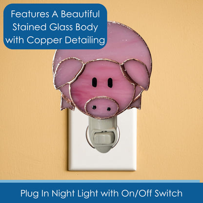Gift Essentials Pink Pig Plug in Night Light - Stained Glass Nightlight with On/Off Rocker Switch - Includes One 4 Watt Replaceable Incandescent Warm Glow Bulb