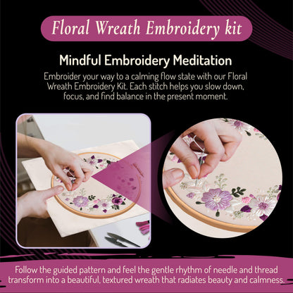 Unwynd Embroidery Kit Floral Theme for Beginners, Satin Stitch Hand Embroidery Kit for Adults, Easy DIY Crafts, Starter Set with Flower Pattern (Floral)