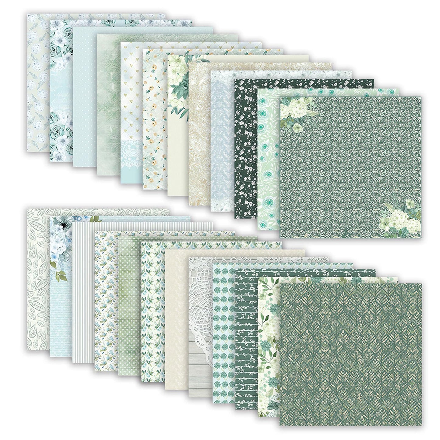 MIATTCLD 12x12 Scrapbook Paper Double Sided Patterned Paper for Scrapbooking, 24 Sheets/24 Designs Wedding Background Papers Boho Decorative Craft Papers for Card Making Journaling Decor (Green)
