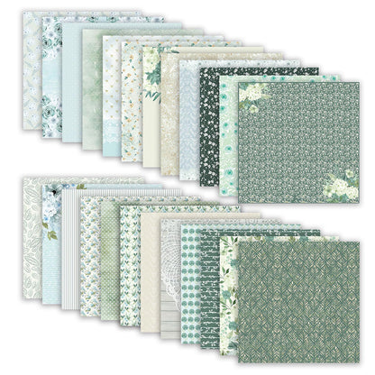 MIATTCLD 12x12 Scrapbook Paper Double Sided Patterned Paper for Scrapbooking, 24 Sheets/24 Designs Wedding Background Papers Boho Decorative Craft Papers for Card Making Journaling Decor (Green)