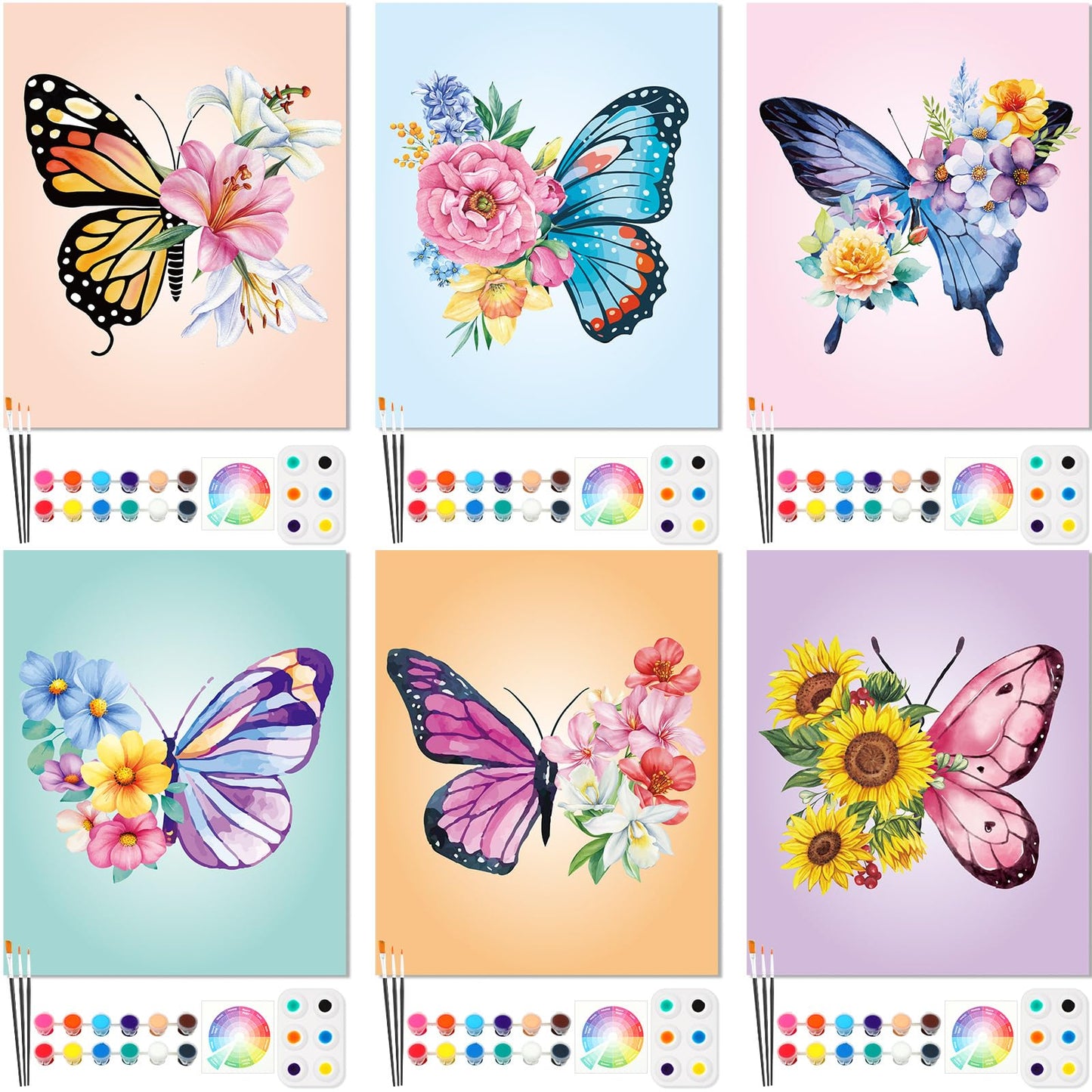 Dinifee 6 Pack Pre Drawn Canvas for Painting Pre Printed Canvas Kit 8 x 10 Inch Stretched Cotton Paint and Sip Set for Adults Couple Party Valentine Date Night(Butterfly)
