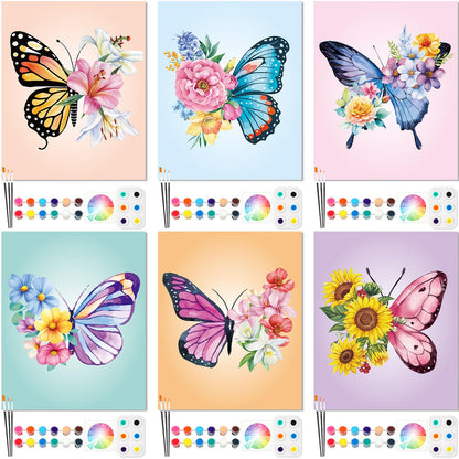 Dinifee 6 Pack Pre Drawn Canvas for Painting Pre Printed Canvas Kit 8 x 10 Inch Stretched Cotton Paint and Sip Set for Adults Couple Party Valentine Date Night(Butterfly)