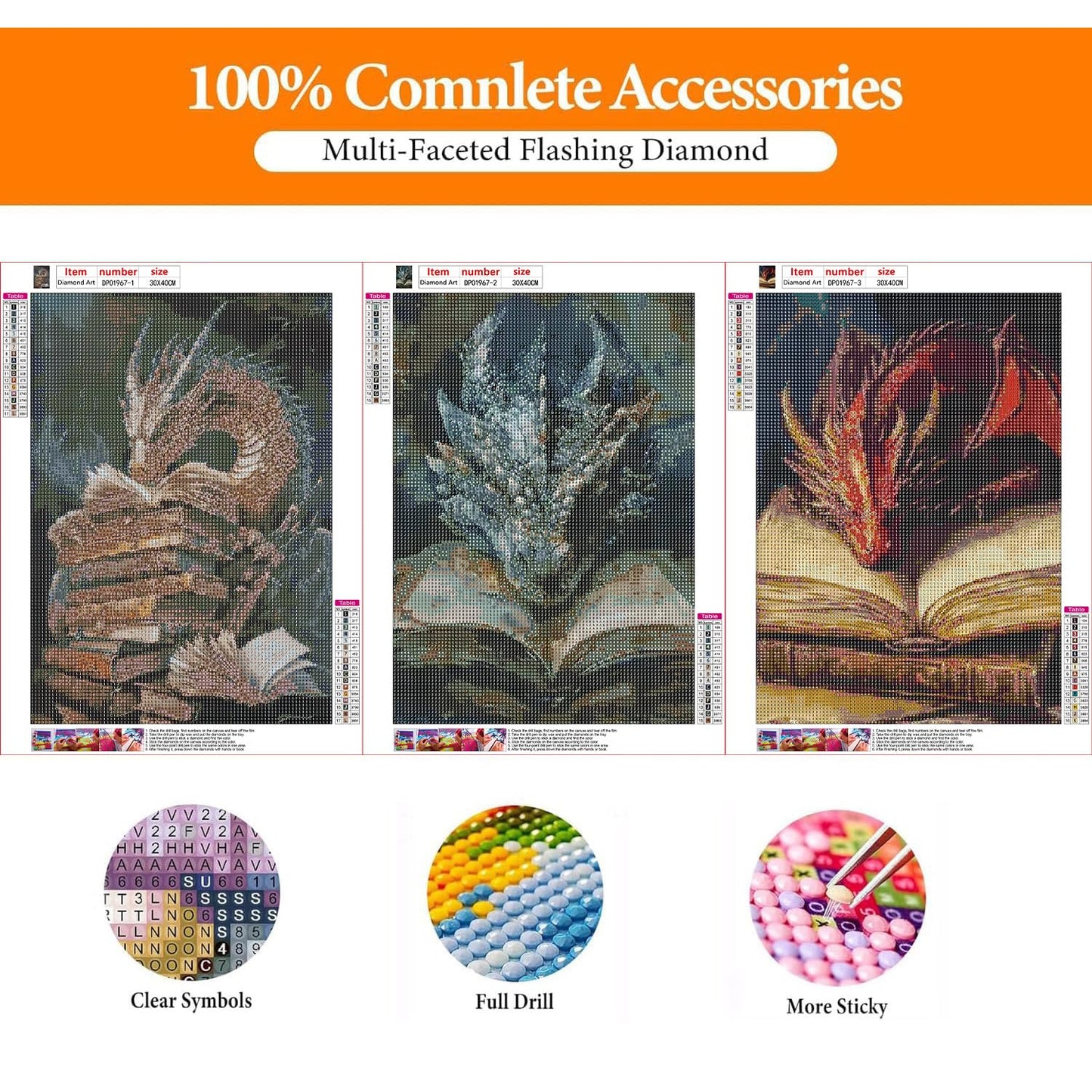 GOUOYANA Dragon Diamond Art Kits for Adults - 3 Pack, Full Drill Dragon Diamond Painting Kits for Beginners, DIY Full Rhinestone 5D Diamond dots (Gemstone Craft), Home Wall Decoration (12x16 inch)