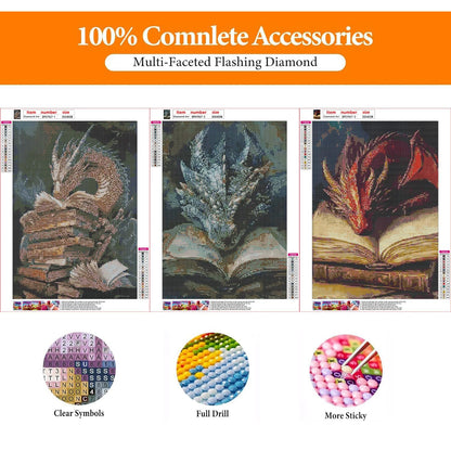 GOUOYANA Dragon Diamond Art Kits for Adults - 3 Pack, Full Drill Dragon Diamond Painting Kits for Beginners, DIY Full Rhinestone 5D Diamond dots (Gemstone Craft), Home Wall Decoration (12x16 inch)
