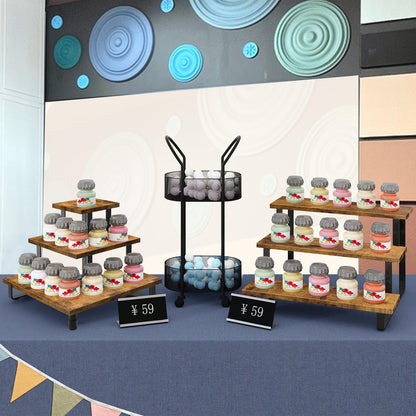 ELITEROO 3 Tier Wooden Display Riser Stand, Portable Products Display Shelf, 3 Step Straight Display Rack for Retail Tabletop, Countertop, Craft Shows, Farmers Market, Tradeshows, Vendors