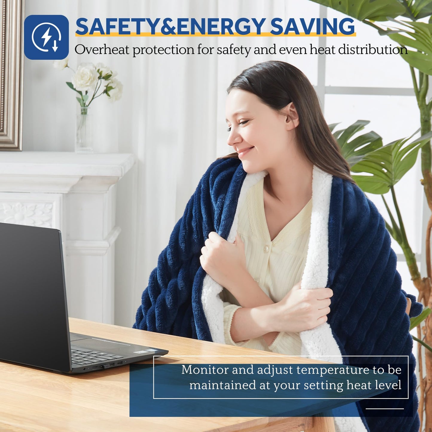 SEALY Electric Blanket Full Size, Soft Ribbed Flannel to Sherpa Reversible Heated Blanket with 10 Heat Settings & 1-12 Hours Auto-Off Overheat Protection, Machine Washable, 72"x84" Beige