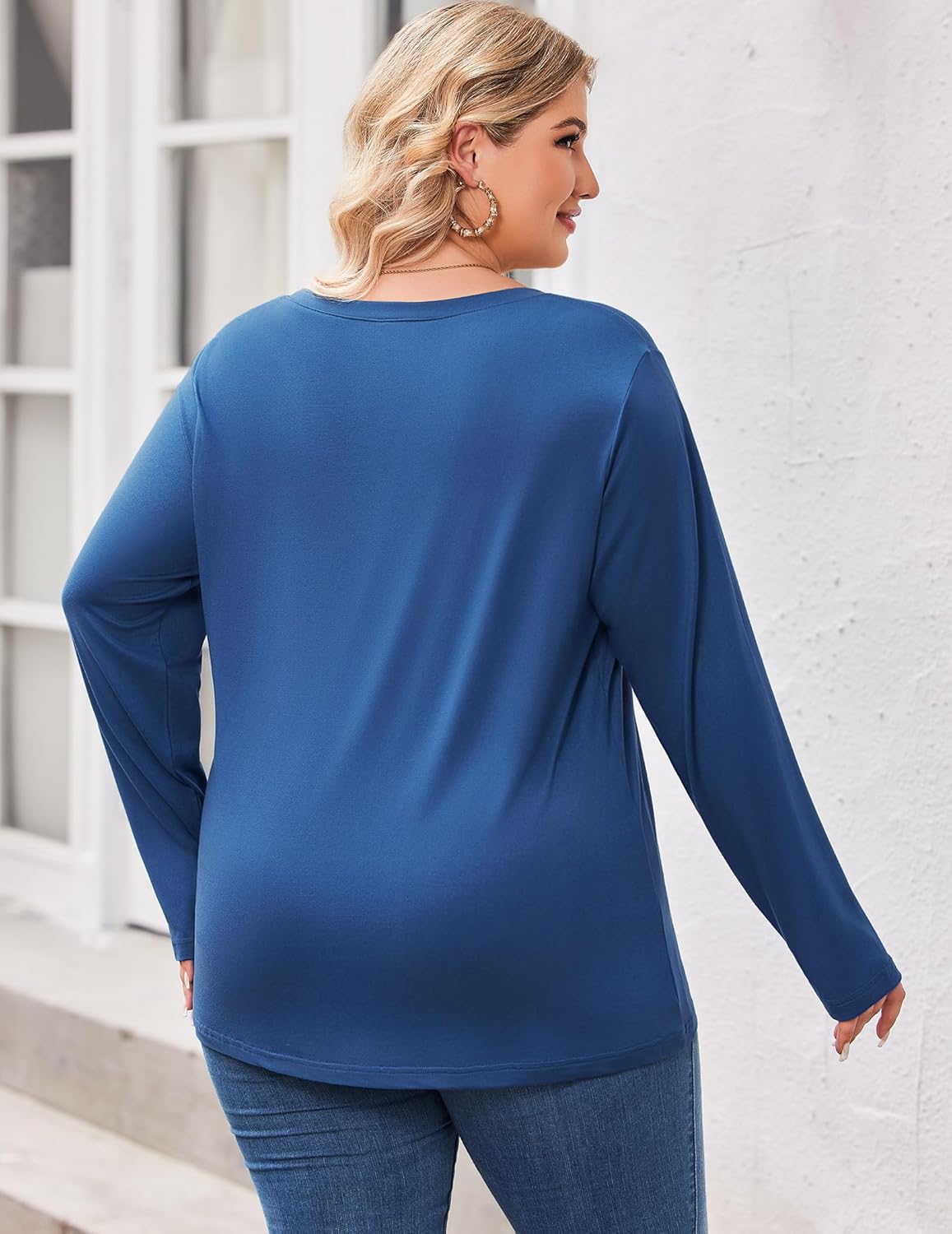 IN'VOLAND Womens Plus Size Long Sleeve Shirts V Neck Basic Tee Tops Loose Fit Fall Outfits for Women 1X-5X