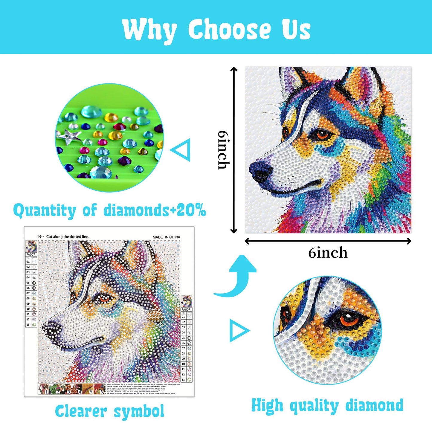 Libfx Diamond Art Kits for Kids 4 PCS Diamond Art for Girls Boys Beginners Arts and Crafts for Kids Ages 8-12 (Tiger Leopard owl Dog)