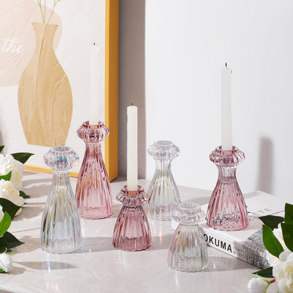 Lysenn Glass Candle Stick Holder Set of 3 – Premium Taper Candle Holders for Romantic Ambiance - Candle Sticks Holder Decor for Special Occasions - Iridescent