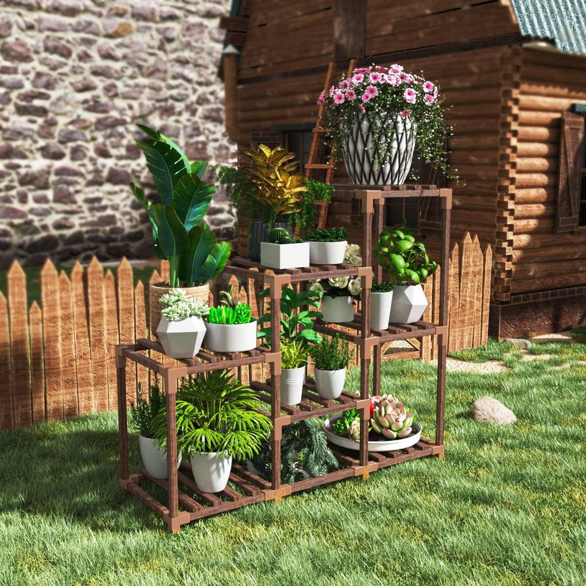 NIREUS Plant Stand Indoor and Outdoor,Wooden Plant Stand Multi Terrace Living Room Corner Balcony and Garden, Wooden