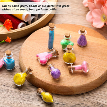 Potchen 140 Pcs Mini Glass Bottles with Cork Stoppers Tiny Wishing Potion Bottles, 14 Shapes, Small Spell Apothecary Jar Vials Witchcraft Drifting Jar for Wedding Halloween Party Arts DIY Crafts
