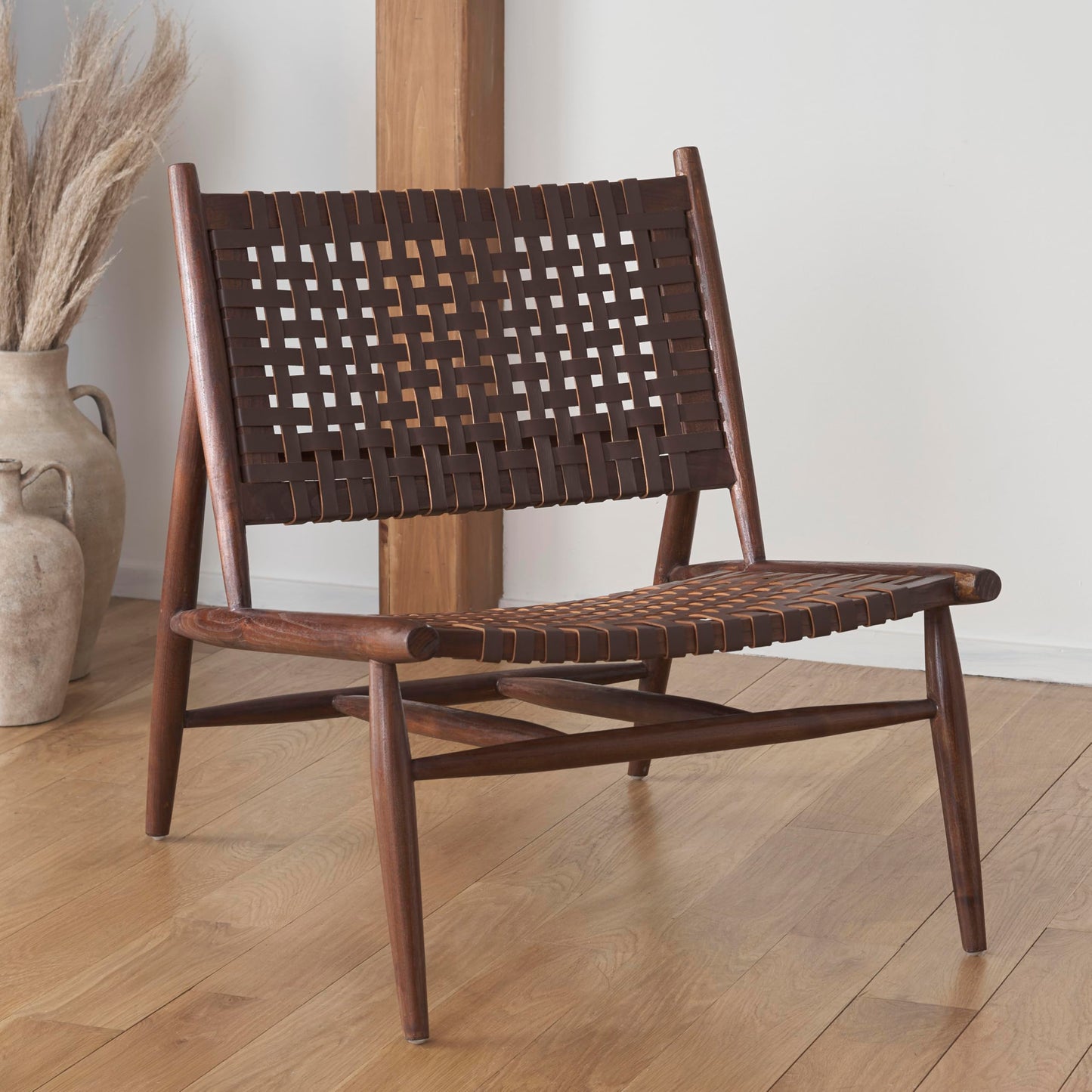 Safavieh Home Soleil Natural and White Leather Woven Accent Chair