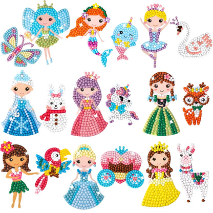 Cymbana Diamond Painting Kits for Kids 18 Pcs Princess and Their Buddy Gem Art Sticker for Kids Ages 6-8 8-12 Contains Unicorn, Mermaid