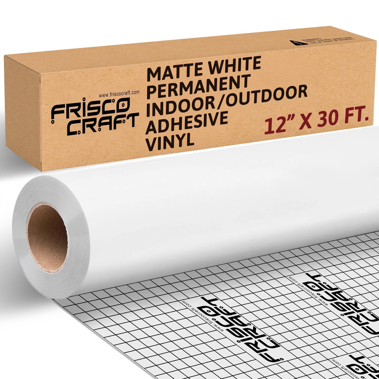Frisco Craft Matte White Permanent Vinyl Roll - Permanent Outdoor Vinyl, Water & Weather-Resistant with Siliconized Backing - Adhesive White (12" x 30ft)