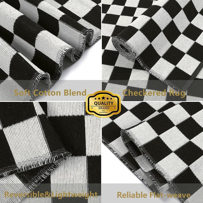 Seavish Checkered Rug, 2x3 Ft - Moroccan Black and White Outdoor Washable Cotton Woven Area Rug for Entryway