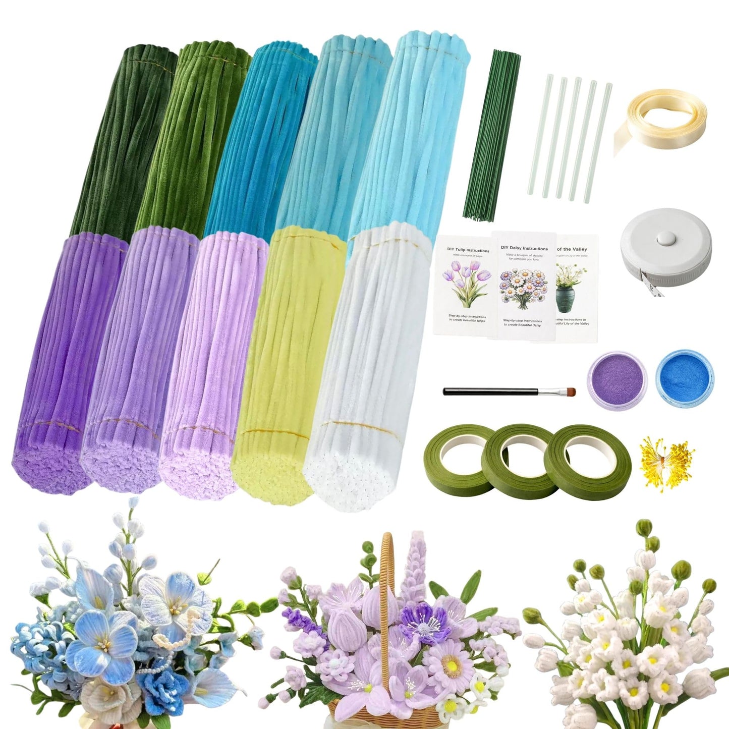 Rochoseng Pipe Cleaner Flower Kit 1000 PCS DIY Bouquet Craft Set Chenille Stems Flower Making Kit with Tools and Tutorials for Beginners and Craft Lovers