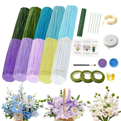 Rochoseng Pipe Cleaner Flower Kit 1000 PCS DIY Bouquet Craft Set Chenille Stems Flower Making Kit with Tools and Tutorials for Beginners and Craft Lovers