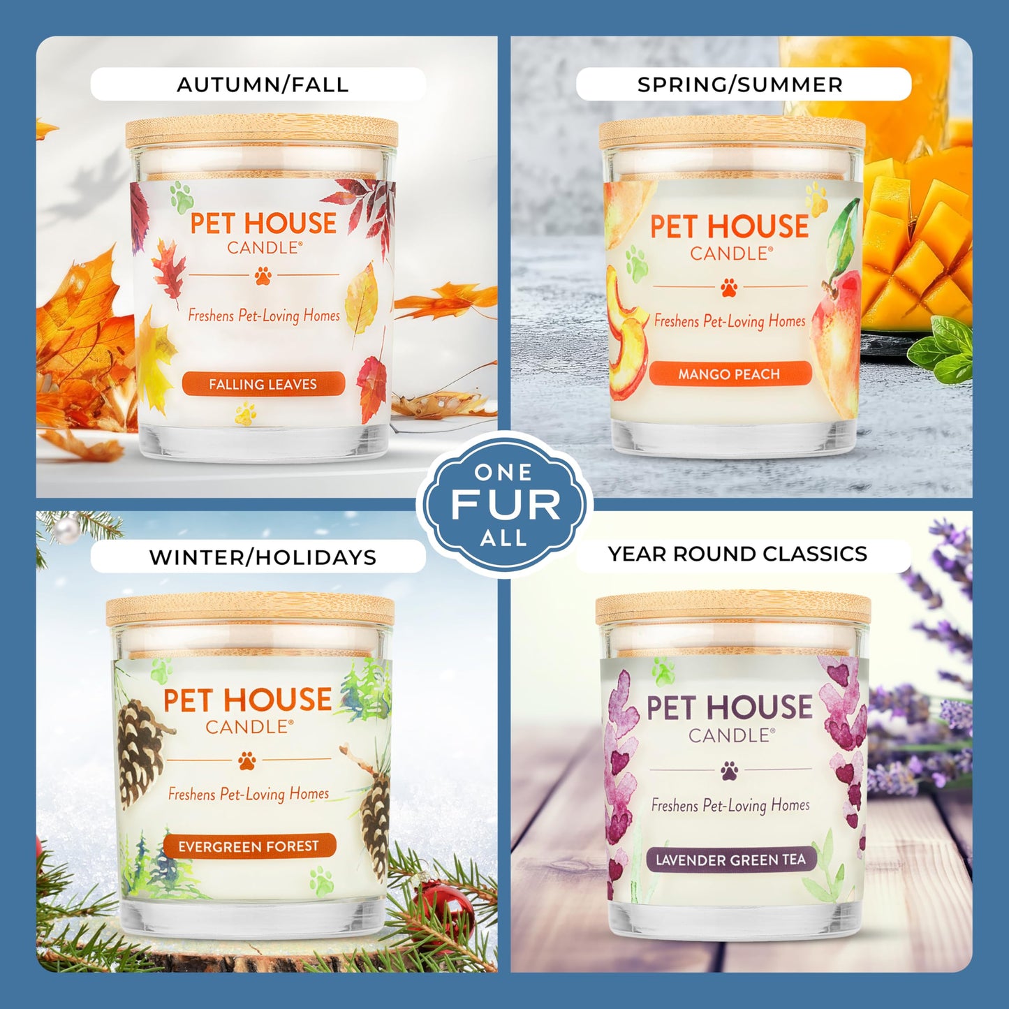 One Fur All Pet House Candle Plant-Based/Soy - Clean Burning Scented, Long Lasting Pet Odor Candle for Home - Moonlight