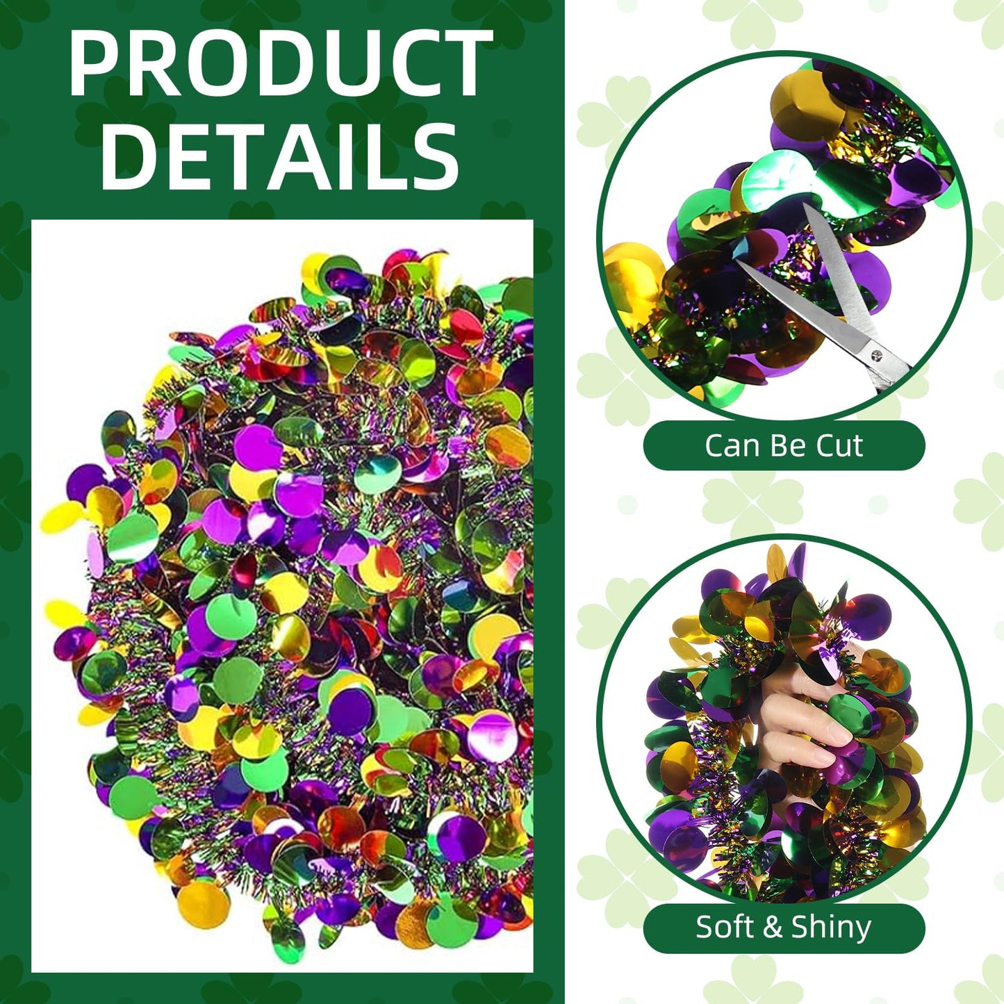 Ohiyoo 100 Feet Mardi Gras Tinsel Garland Gold Green Purple Garland Mardi Gras Christmas Tree Tinsel Metallic Twisted Hanging Streamer for Oktoberfest Birthday Party Decoration