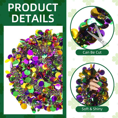 Ohiyoo 100 Feet Mardi Gras Tinsel Garland Gold Green Purple Garland Mardi Gras Christmas Tree Tinsel Metallic Twisted Hanging Streamer for Oktoberfest Birthday Party Decoration