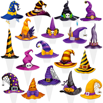 Witch Hat Cupcake Topper Halloween Horror Theme Decorations 48PCS Halloween Witch Hat Cupcake Picks Decor for Boys Girls Birthday Baby Shower Party Supplies