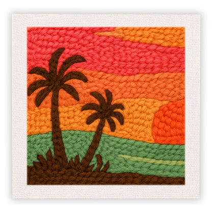 SDOYUNO Punch Needle Kit with Frame for Adults Beginners Kits 9.84 x 9.84 Inch Embroidery Starter Kits Punch Needle Kit with Sunset Beach Pattern, Threader, Yarns, Rug Punch, DIY Craft Kits (Green)