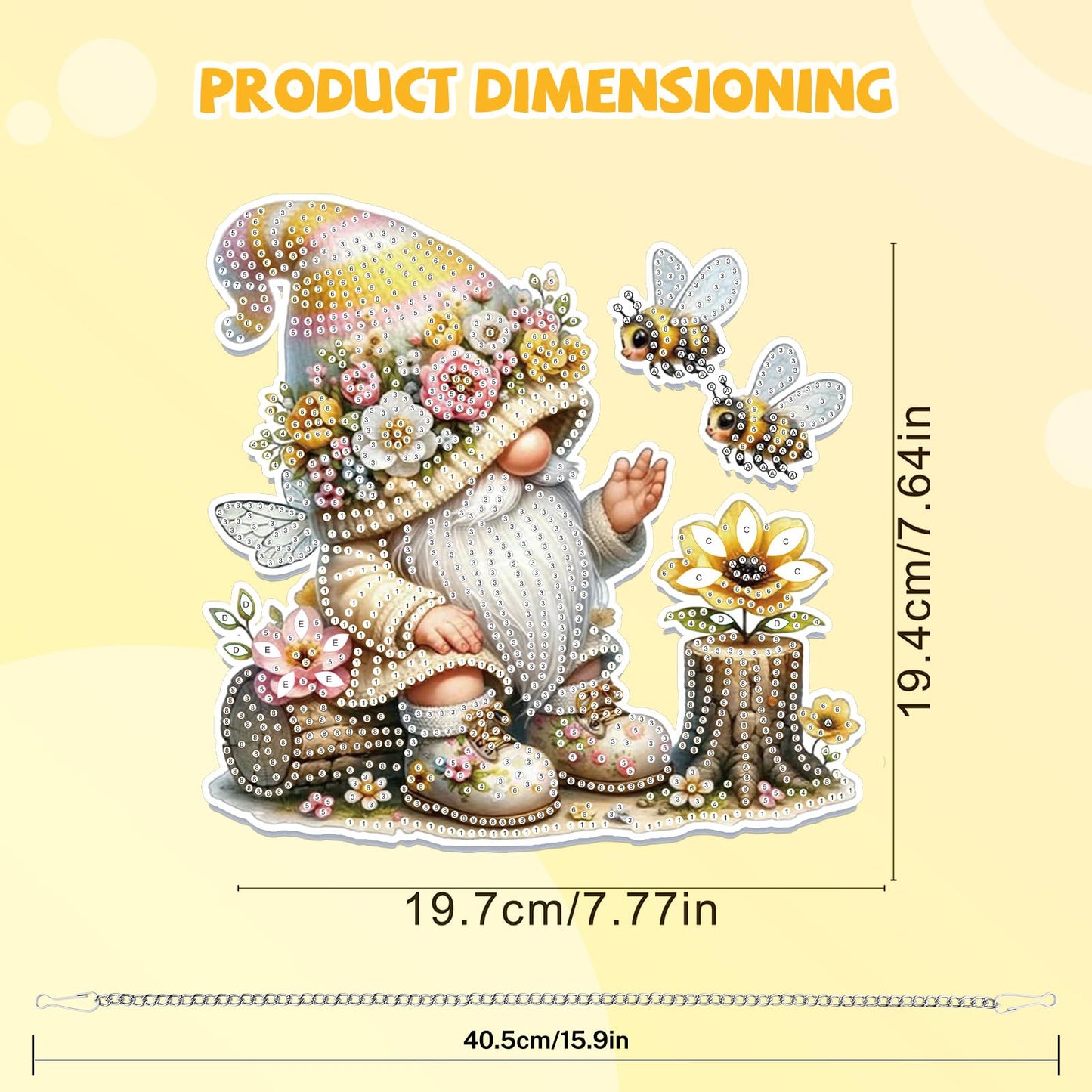 Bowetile Gnome Diamond Art Hanging Kits for Adults, 5D Special Shape Bee Diamond Painting Flowers Pendant Kits, Gem Art Suncatchers Painting Window Ornament for Home Garden Wall Decor