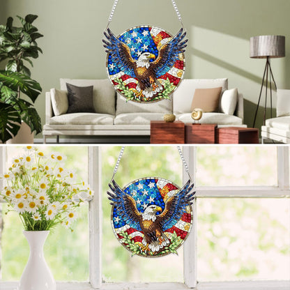 MXJSUA American Bald Eagle Diamond Painting Art Window Suncatchers, Diamond Art Kits for Adults Hanging Ornaments with Chain, 5D Special Shape Crystal Diamond Pendant Accessories for Decor Gift