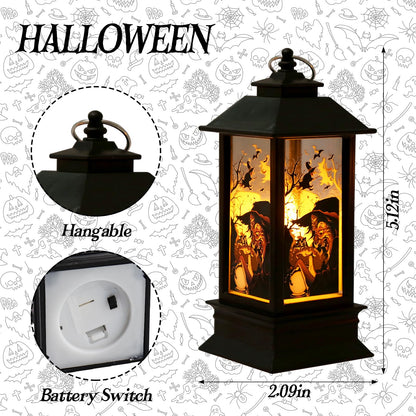 2 Pieces Halloween Lanterns Decoration 5.1" Height Retro Hanging Lamp Halloween Witch Flameless Candle Holder with Transparent Pumpkins Lantern Gift for Home Trick or Treat Party Supplies
