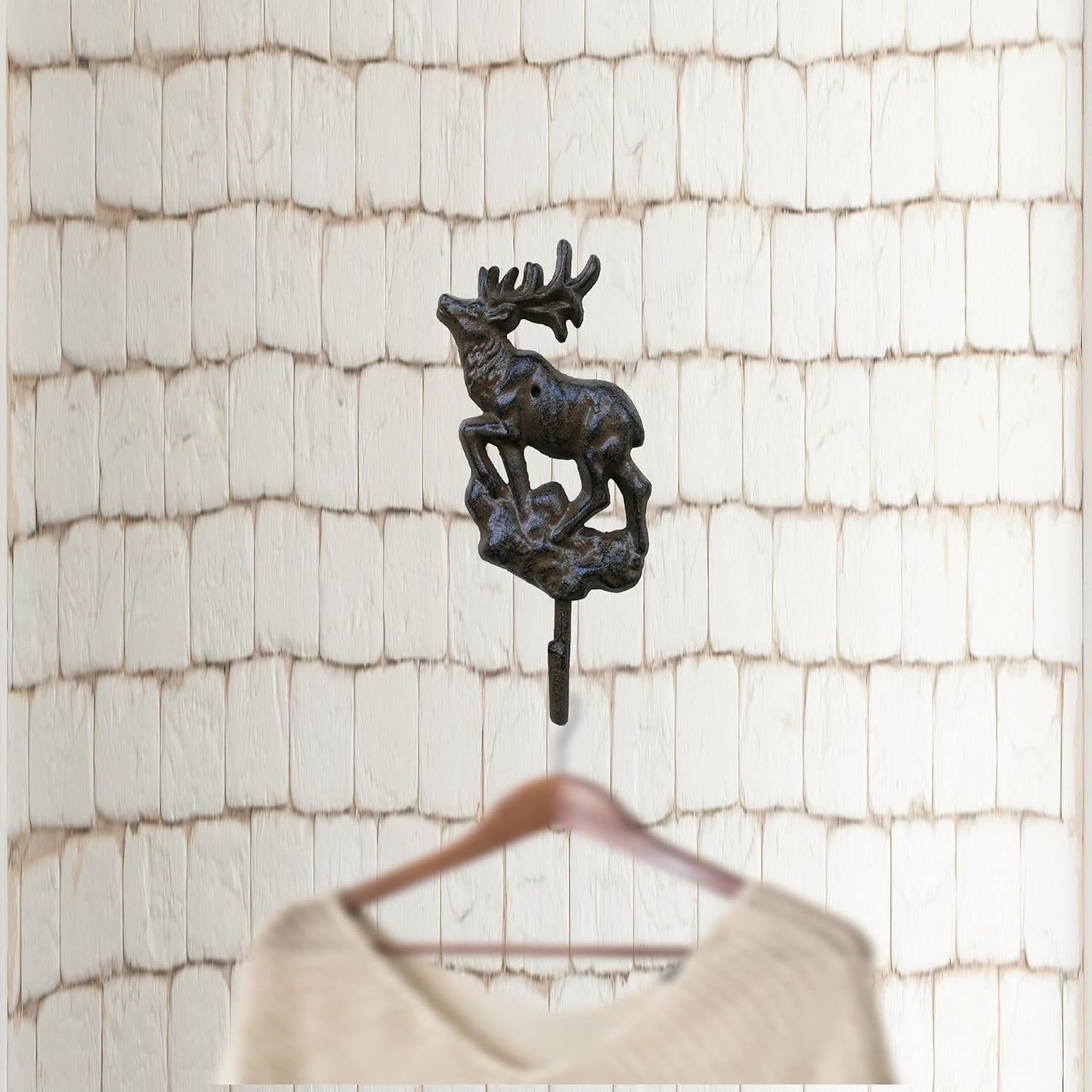 Comfy Hour Antique Cast Iron ELK Key Coat Hook, Heavy Duty Wall Hanger Clothes Rail Set, Recycled Gift Idea