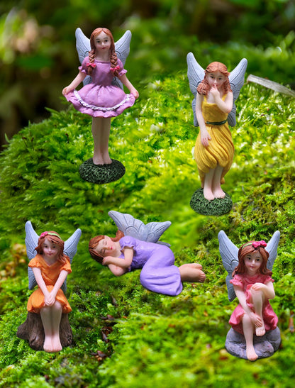 Lamnes Miniature Fairy Garden Figurines 5Pcs, Small Flower Fairies Ornaments Resin Mini Fairy Figurines Outdoor Decor Art for Fairy Garden Pot Bonsai Micro Landscapes Craft Decoration Accessories