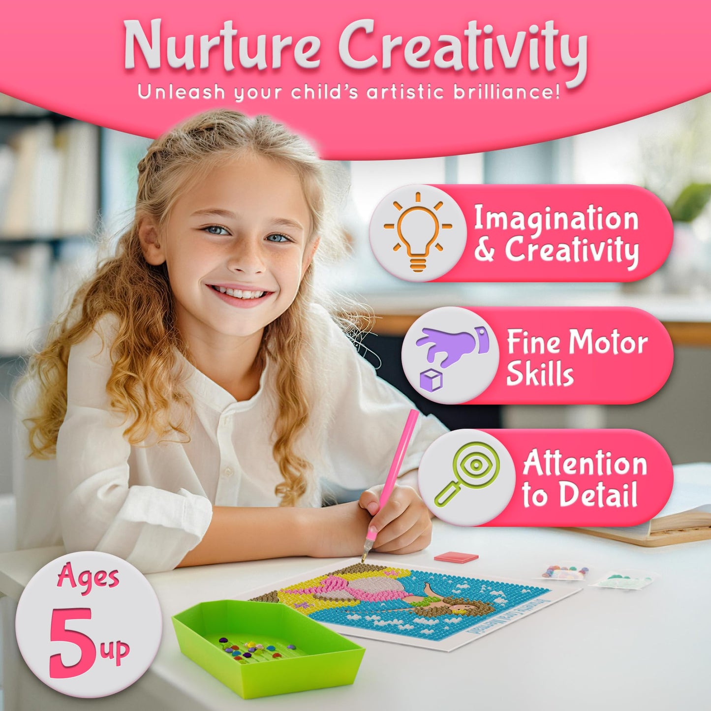 Klevly Diamond Painting Kits for Kids | 9 Unique Designed Canvases - Unicorn, Fairy, Mermaid | Arts & Crafts with Minimum Mess | Diamond Art Kits for Kids | Gem Painting Kit | Jewel Art | Crystal Art