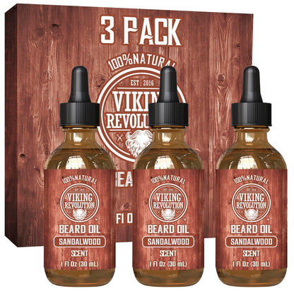 Viking Revolution Sandalwood Beard Oil for Men - Natural Mens Beard Oil with Argan Oil and Jojoba Oil - Beard Softener, Strengthens and Moisturizes - Beard Conditioner for Men (Sandalwood, 1 Pack)