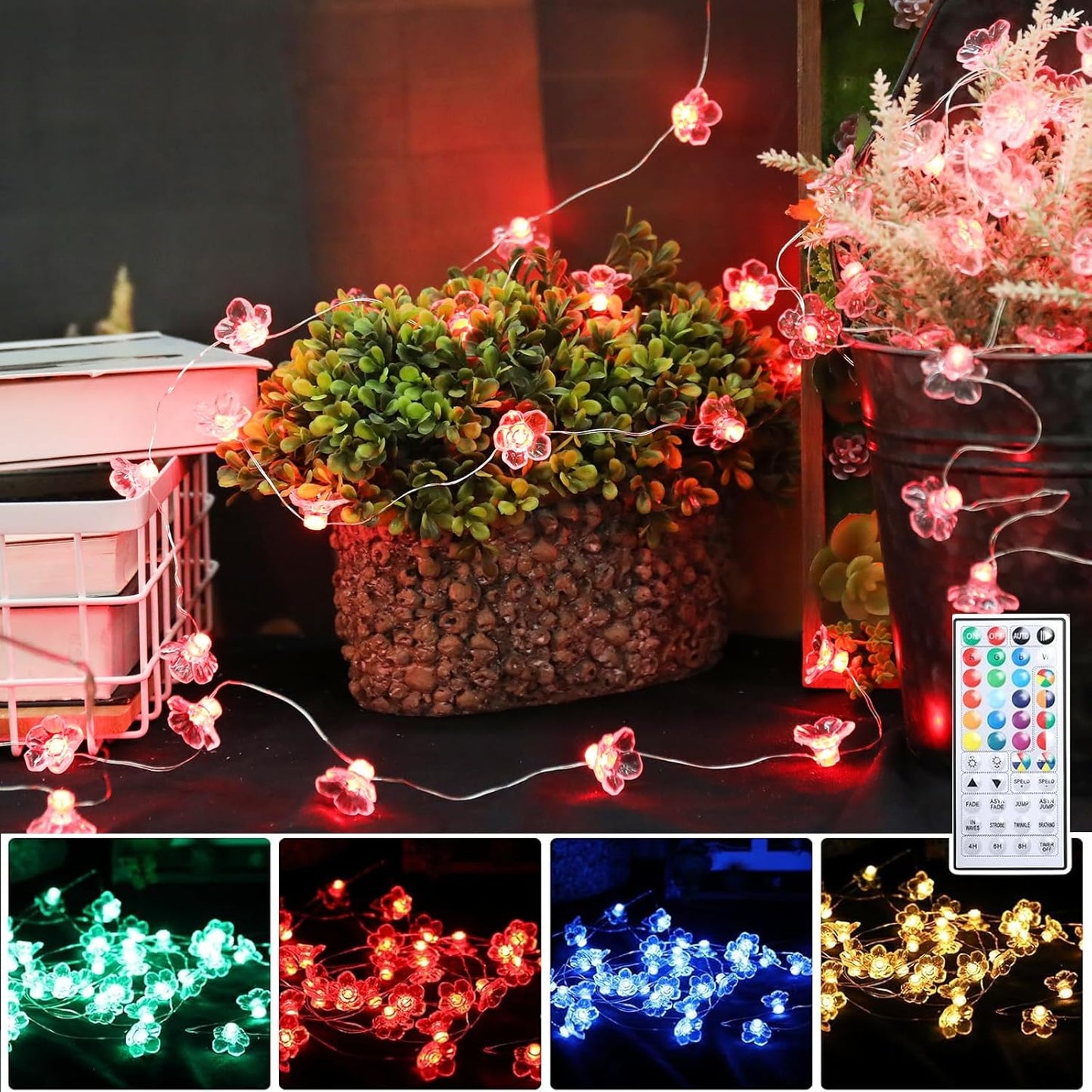 13 40 20 Vigdur Cherry Blossom Lights, FT LEDs Multicolor Flower String Lights Battery Operated with Remote&Timer