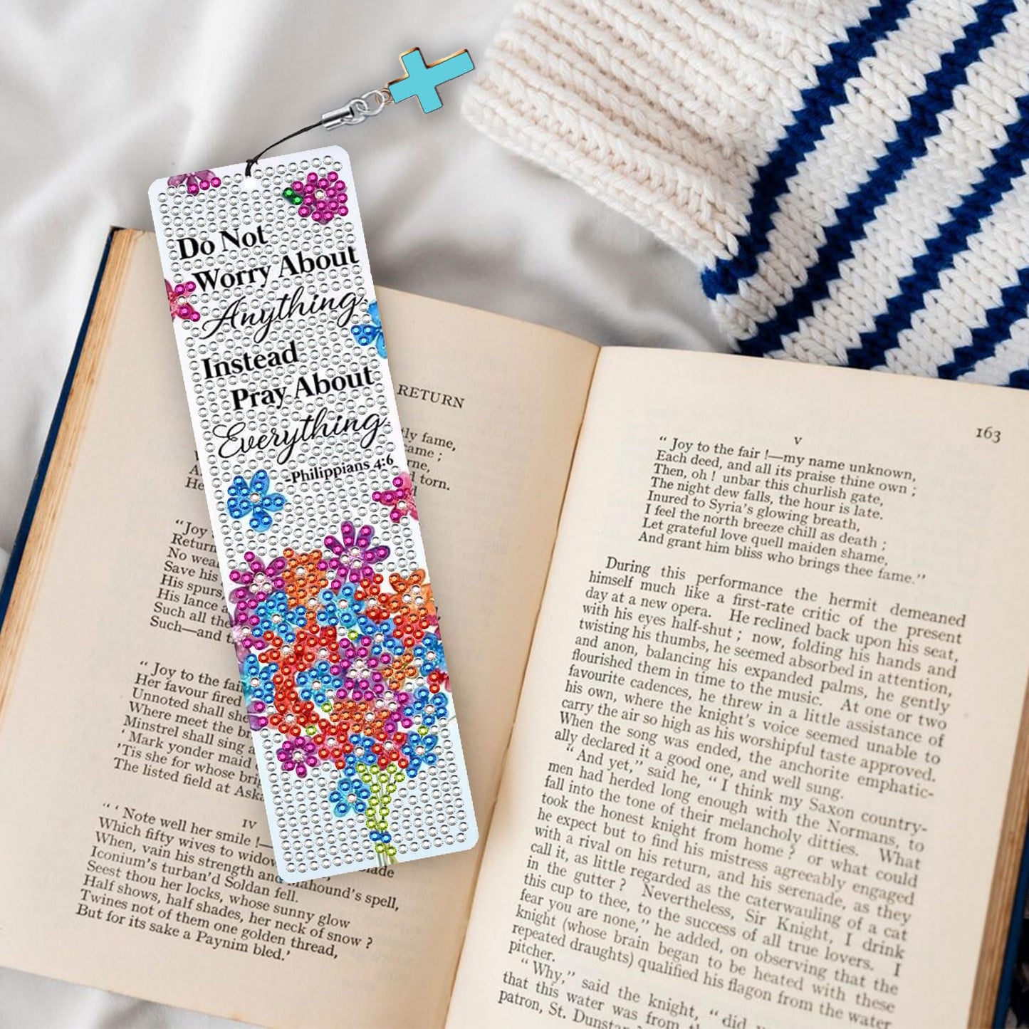 HTTDMY 8PCS Diamond Painting Art Bookmarks,Cute Acrylic Bookmarks Crafts Kits Gifts with Pendants for Adult Women Book Lovers (Flower)