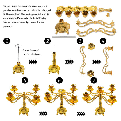 5-Candle Candelabra Metal Candlestick Holder Decoration for Weddings, Churches, Halloween, Christmas, Birthday Party (A-Gold)