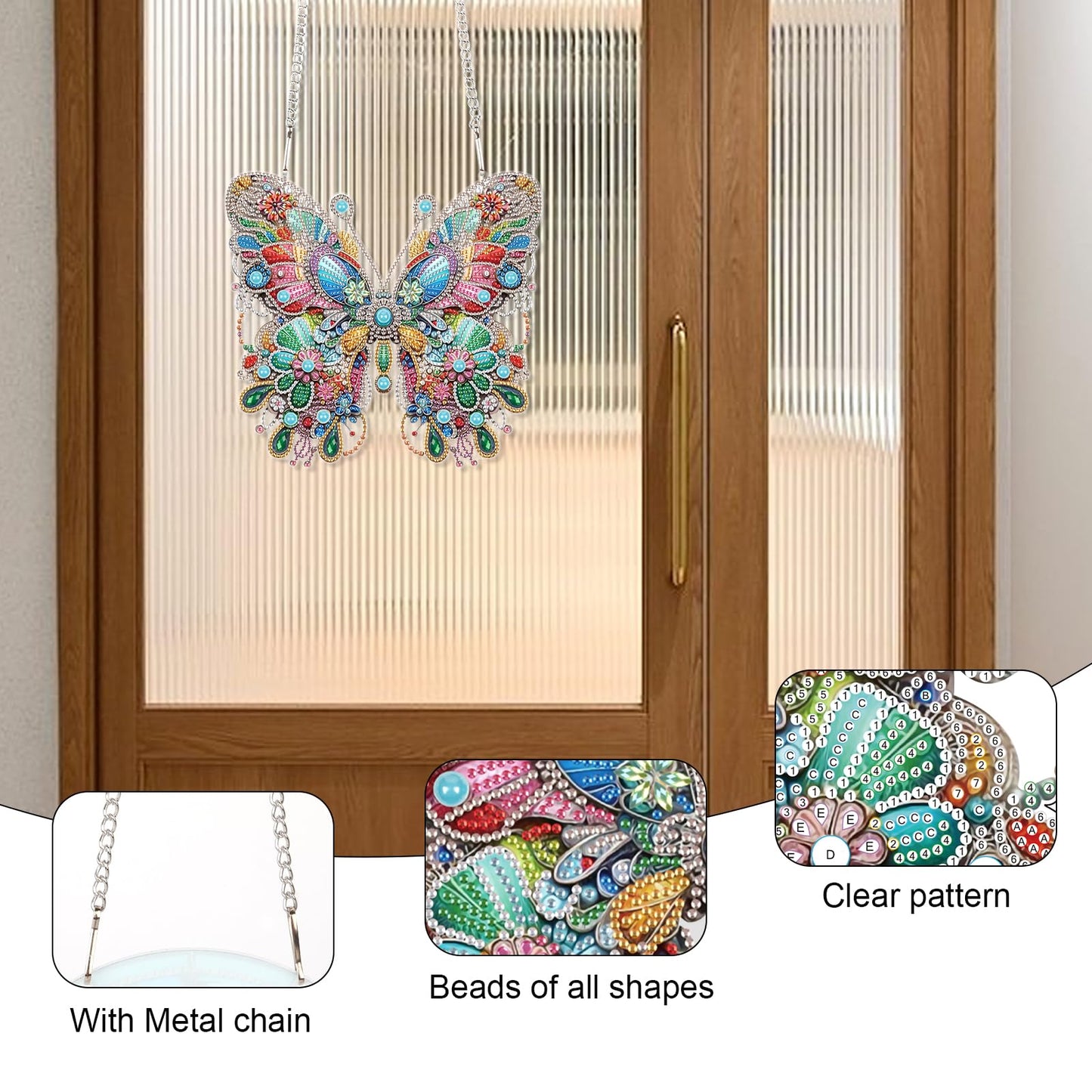 Diamond Art Painting Hanging Pendant, DIY Butterfly 5D Special Shape Crystal Diamond Art Partial Mosaic Making Craft Wreath Ornaments, Large size Home wall decor window decoration Handmade Gift