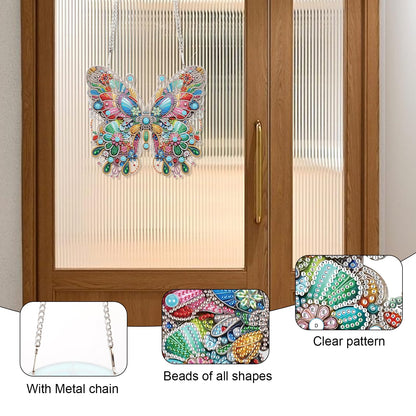 Diamond Art Painting Hanging Pendant, DIY Butterfly 5D Special Shape Crystal Diamond Art Partial Mosaic Making Craft Wreath Ornaments, Large size Home wall decor window decoration Handmade Gift