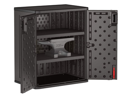 Suncast Commercial Heavy-Duty 9 Cubic Ft. Resin Storage Cabinet with Lockable Handles, Adjustable Metal-Reinforced Shelves for Garage or Workspace, Black, Made in The USA