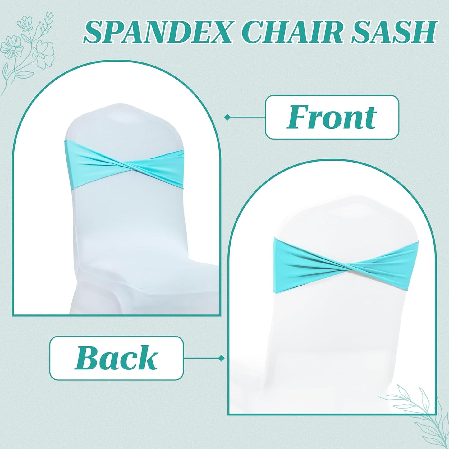 Pack 10 VDS of PCS | Aqua Blue| Spandex Chair Sashes Bows Without Buckle | Stretch Elastic Banquet Universal Folding