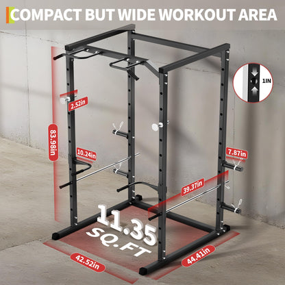 Garvee Power Cage, Squat Rack for Home Gym, 1100LB Capacity Power Rack with Pull-Up Bar, Adjustable Safety Bars, Strength Training for Home Gym, Black