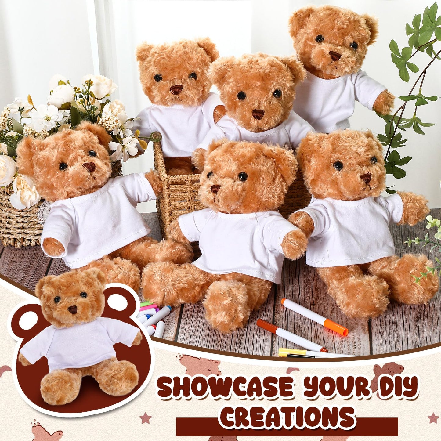 40 Pcs Make Your Own Stuffed Animal Bear Kit DIY 2026 Graduation Plush Gift 10 Pcs 9.84 Inches Rose Velvet Bear 10 White T Shirt 10 Set 12 Color Pen and Card for Graduates Party Craft Gift(Brown)