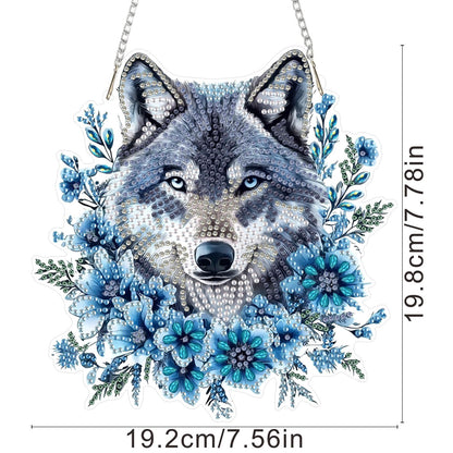 SENQAO Wolf Diamond Art Hanging Kit for Adult, Special Shaped Rhinestone, DIY Acrylic 5D Diamond Art Painting Window Pendants Home Garden Wall Hanging Kits Hanging Ornament