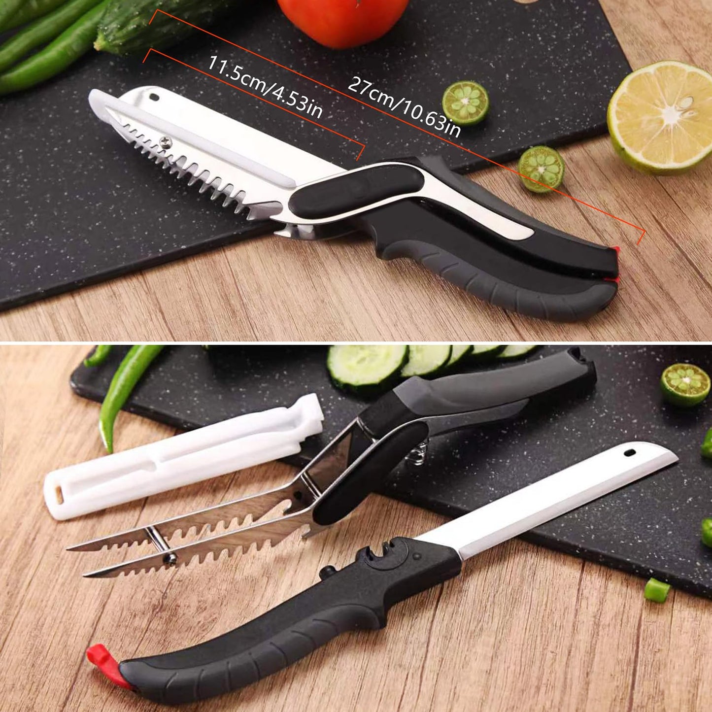 XGIZMOO Vegetable Scissors Slicer Cutter,Quick Release/Install Kitchen Shears Cutting Board Knife Combo for Veggie,Carrots,cucumbers,potatoes,Barbecue Dishwasher Safe (Black)