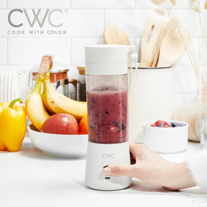 COOK WITH COLOR Mini Portable Blender - 250W Power, 12oz Capacity, Stainless Steel Blade, Wireless/USB Rechargeable, Grey