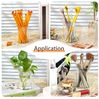 Crtiin 20 Pack Clear Acrylic Pen Holder Makeup Brush Round Pencil Holder for Desk Pen Cups Desk Organizers and Storage Desktop Stationery Organizer for Office School Home Supplies