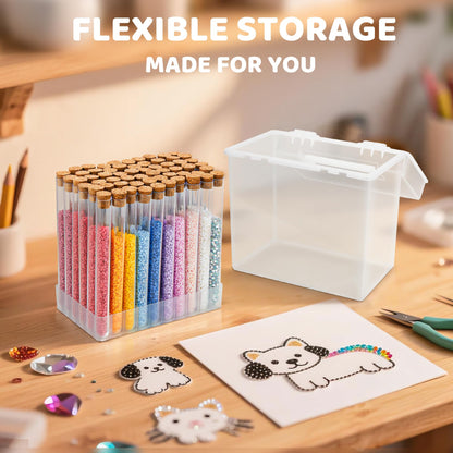 YONOVO 60 Diamond Painting Storage Containers Organizer, 6'' Bead Storage Tubes with Caps, Plastic Test Tube Holder with Cork Stopper Label&Stickers,Carrying Case Box for Dots Drill Rhinestone Glitter