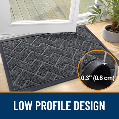 OLANLY Waterproof Front Door Mat - All-Season Indoor/Outdoor Doormat, Sturdy Natural Rubber, Grey Herringbone (71x47)